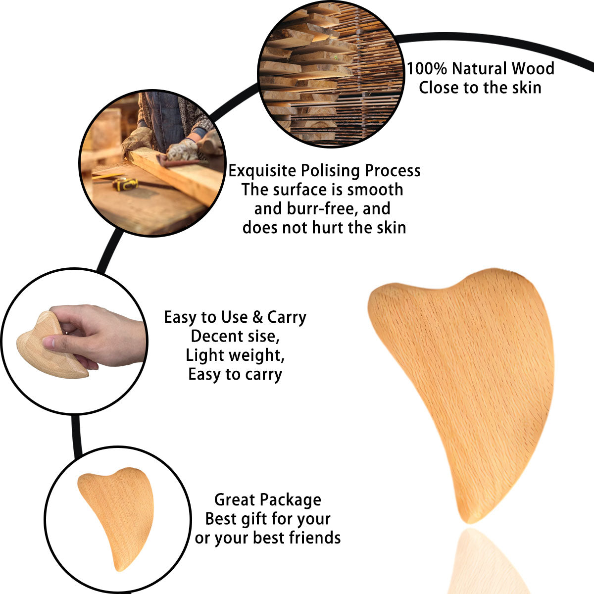 Wooden Heart-shaped Gua Sha Tool